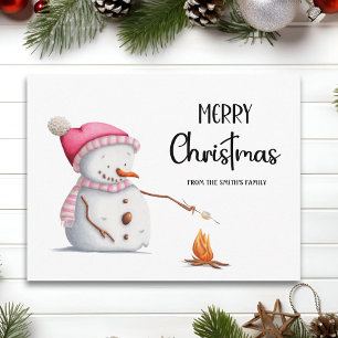 Carte Postale Joyeux Marshmallows Snowman de Noël
