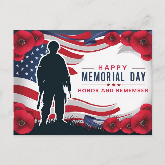 Carte Postale Joyeux Memorial Day Coquelicots Rouges Militaires  (Devant)