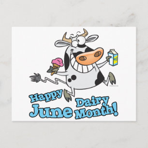 Carte Postale joyeux mois laitier de juin drôle de vache caricat