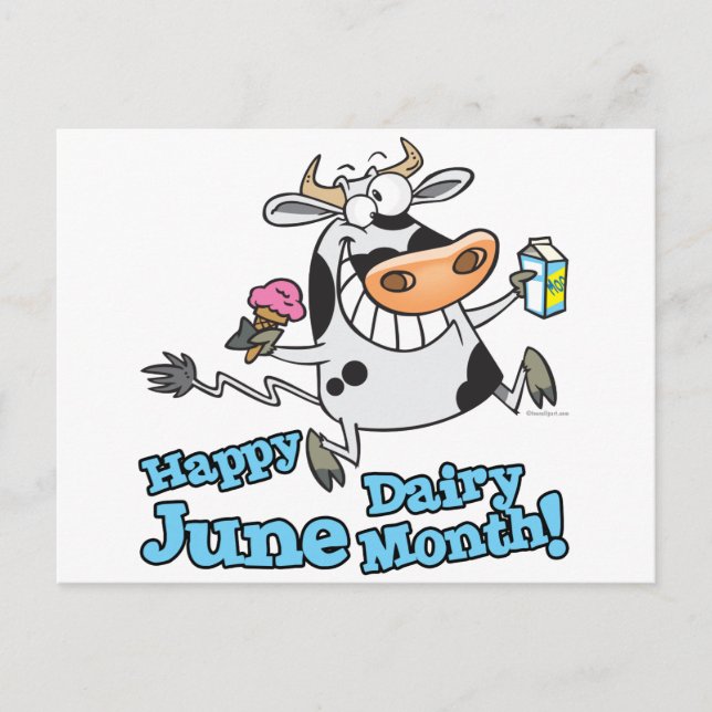 Carte Postale joyeux mois laitier de juin drôle de vache caricat (Devant)