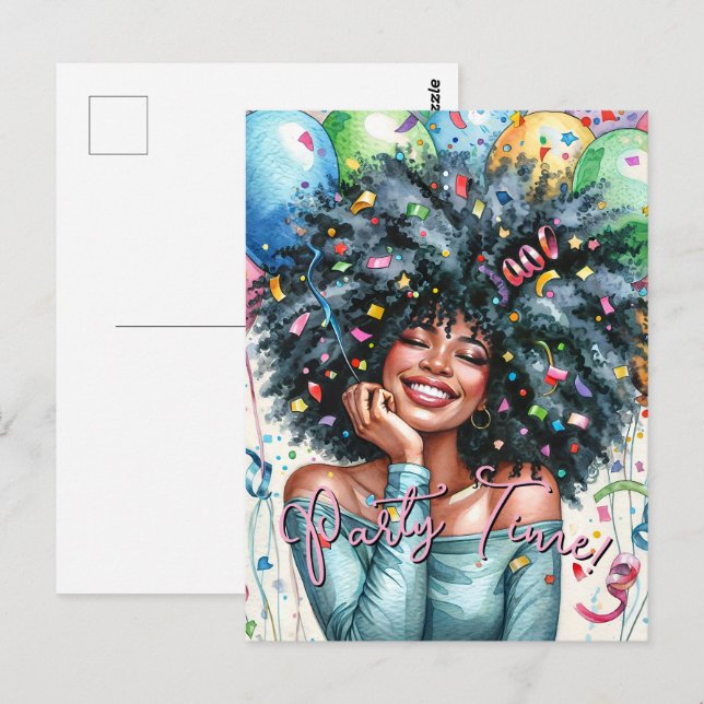 Carte Postale Joyeux moment de fête pour femme noire (Devant / Derrière)