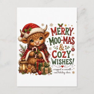 Carte Postale Joyeux Moo-Mas et Vœux Douillets – Vache Highland