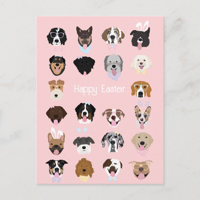 Carte Postale Joyeux Motif du visage de chien de Pâques (Devant)