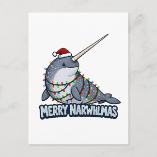 Carte Postale Joyeux Narwhalmas Lumières de Noël de Narval Drôle
