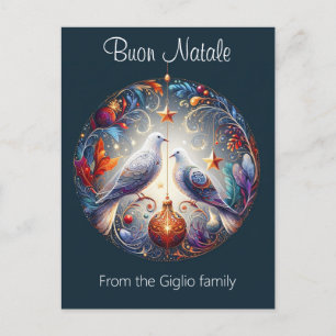 Carte Postale Joyeux Noël 2 colombes Fête de Noël italienne