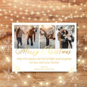 Carte Postale joyeux noël 3 photos collage mariage doré