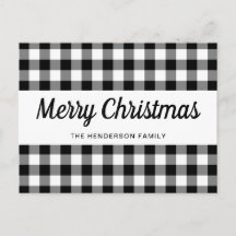 Joyeux Noël à carreaux rustique noir et blanc