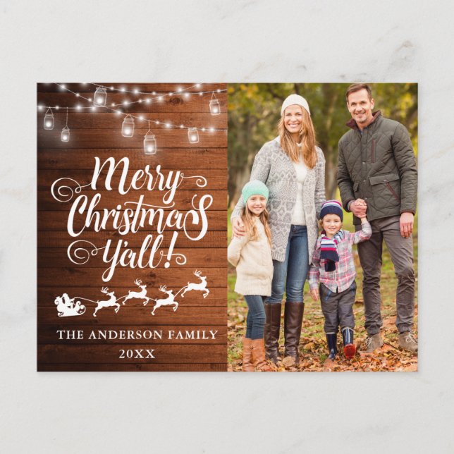 Carte Postale Joyeux Noël à tous Lumières Bois Photo de famille (Devant)