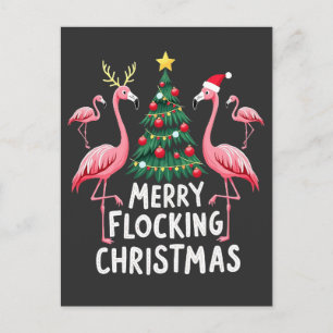 Carte Postale Joyeux Noël à troupeau de flamants roses sur l'arb