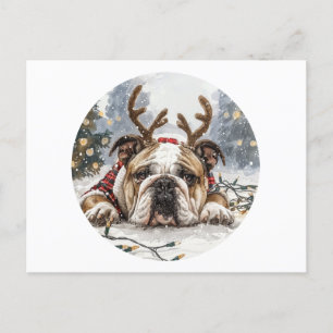 Carte Postale Joyeux Noël anglais Bulldog Reindeer