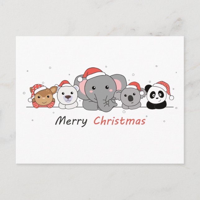 Carte Postale Joyeux Noël Animaux mignons Animaux Pos (Devant)