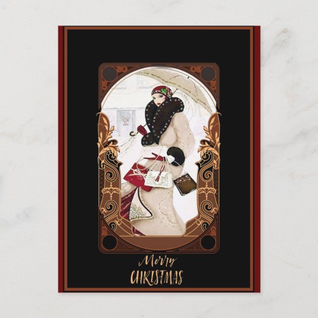 Carte Postale Joyeux Noël Art Déco Vintage (Devant)