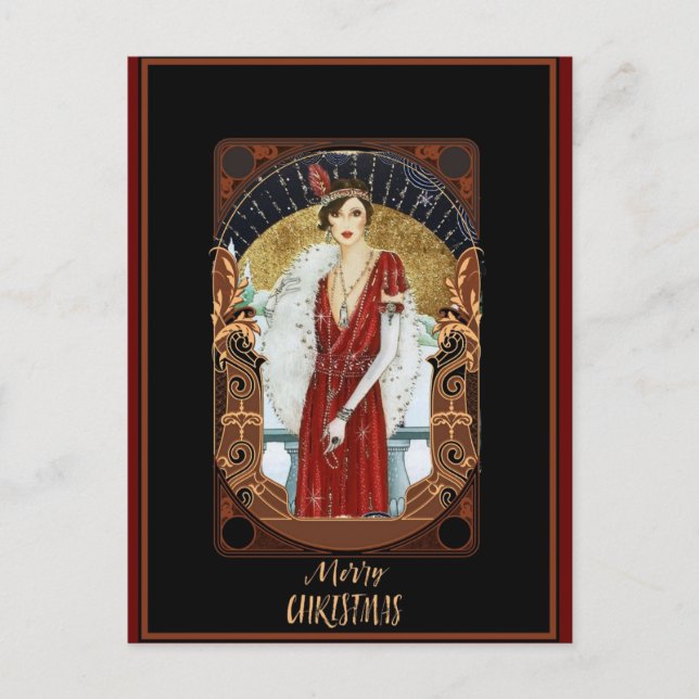 Carte Postale Joyeux Noël Art Déco Vintage (Devant)