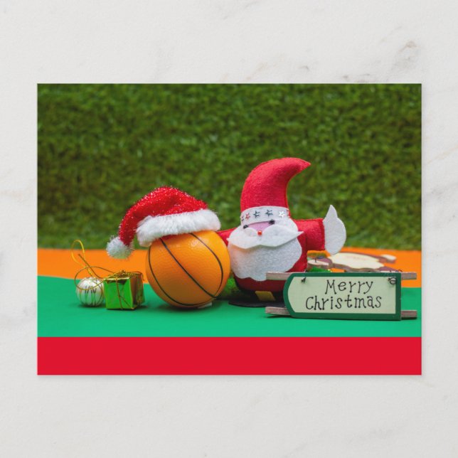 Carte Postale Joyeux Noël au joueur de basket avec Père Noël (Devant)