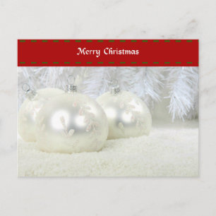 Carte Postale Joyeux Noël avec des ornements d'argent et de neig
