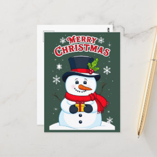 Carte Postale Joyeux Noël avec un Bonhomme de Neige Magique