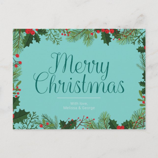 Carte Postale Joyeux Noël Berries et feuillage Personnalisé (Devant)