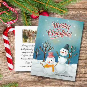 Carte Postale Joyeux Noël Bonhommes de Neige Photo de Famille Pe