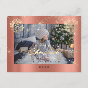 Carte Postale Joyeux Noël Bonne année Gold neige Rose photo