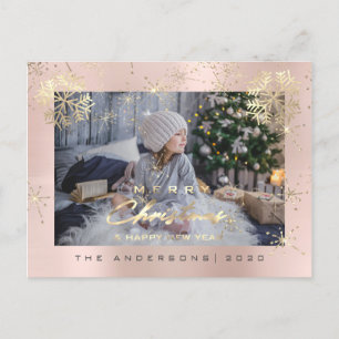 Carte Postale Joyeux Noël Bonne année Gold neige Rose photo