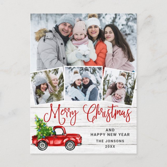 Carte Postale Joyeux Noël Camion de ferme rouge 4 Photo (Devant)