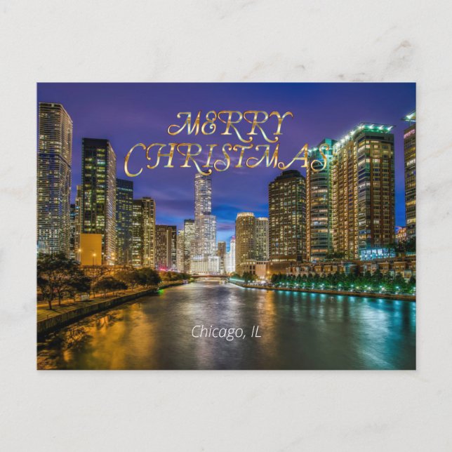 Carte Postale Joyeux Noël, Chicago River au coucher du soleil (Devant)