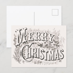 Carte Postale Joyeux Noël, Currier & Ives Antique (reprod)