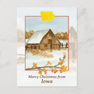 Carte Postale Joyeux Noël de la ferme de l'Iowa Grange neige hiv