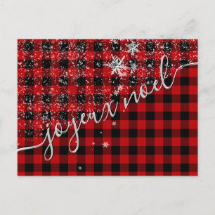 Carte Postale Joyeux Noël de Script de Neige Plaid Buffle Rouge