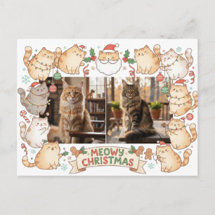 Carte Postale Joyeux Noël Deux Photos de Chat Mignon de Dessin A