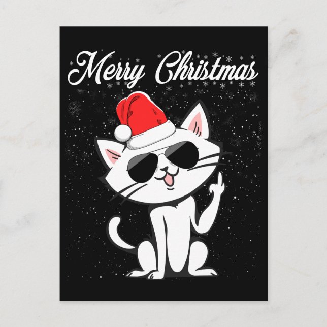 Carte Postale Joyeux Noël Doigt Moyen Rude Xmas Chat Vilain (Devant)