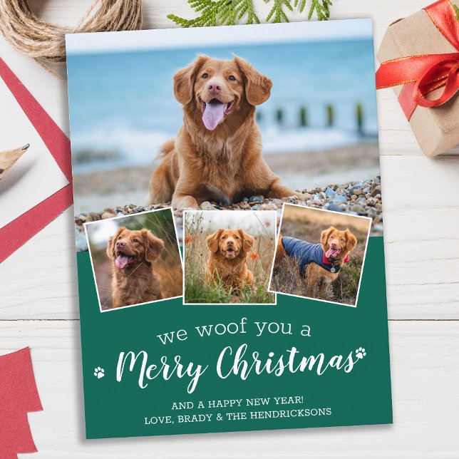Carte Postale Joyeux Noël Du Chien Animal Photo Collage Hol (Créateur téléchargé)
