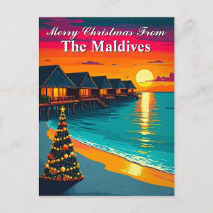 Carte Postale Joyeux Noël du coucher de soleil tropical des Mald