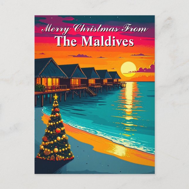 Carte Postale Joyeux Noël du coucher de soleil tropical des Mald (Devant)