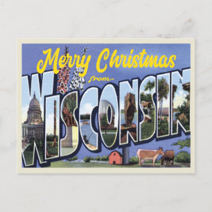 Carte Postale Joyeux Noël du Wisconsin style vintage