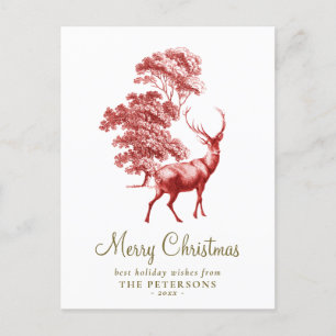 Carte Postale Joyeux Noël Elegant Red Vintage Deer