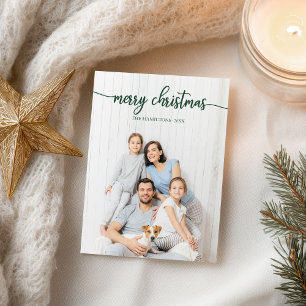 Carte Postale Joyeux Noël Élégant Vert Script Photo Unique
