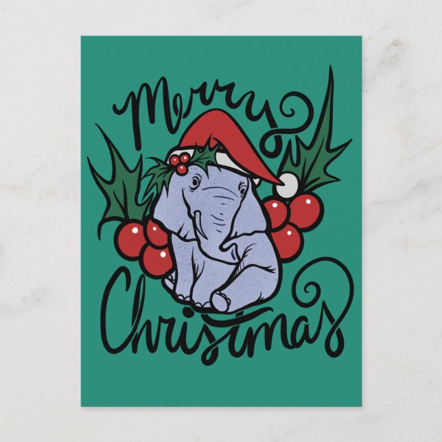 Carte Postale Joyeux Noël Elephant mignon Santa Hat (Devant)