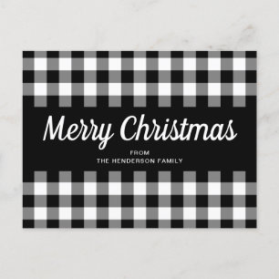 Carte Postale Joyeux Noël en noir blanc rustique En vichy chèque