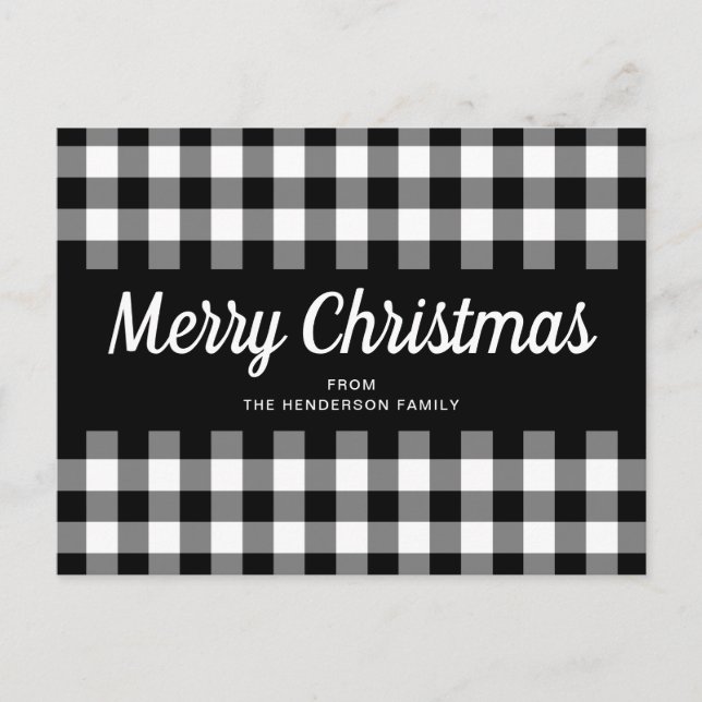 Carte Postale Joyeux Noël en noir blanc rustique En vichy chèque (Devant)