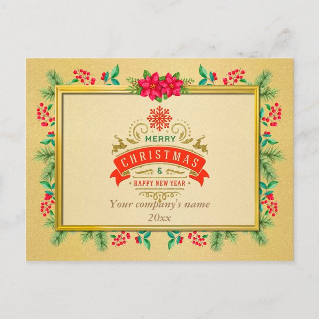 Carte Postale Joyeux Noël et Joyeux cadre de nouvelle année or (Devant)