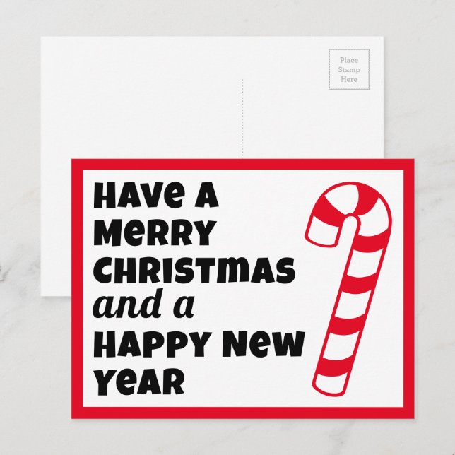 Carte Postale Joyeux Noël et un joyeux Sucre de canne du Nouvel  (Devant / Derrière)