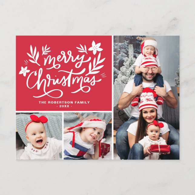 Carte Postale joyeux noël famille photo collage vacances (Devant)