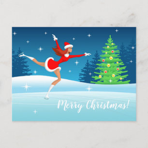 Carte Postale Joyeux Noël Figure Skating Girl