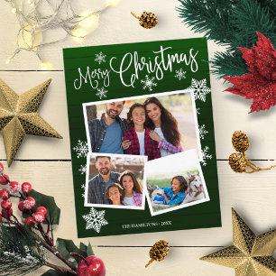 Carte Postale Joyeux Noël Flocon de neige Rustique 3 Photos Coll