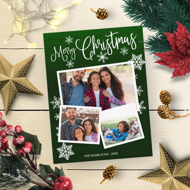 Carte Postale Joyeux Noël Flocon de neige Rustique 3 Photos Coll (Créateur téléchargé)