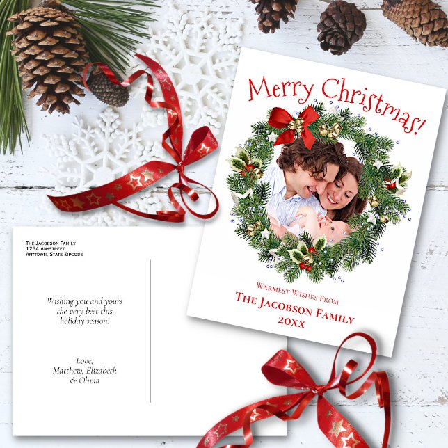 Carte Postale Joyeux Noël Fun Holiday Wreath Photo Frame (In Situ with Decorations)