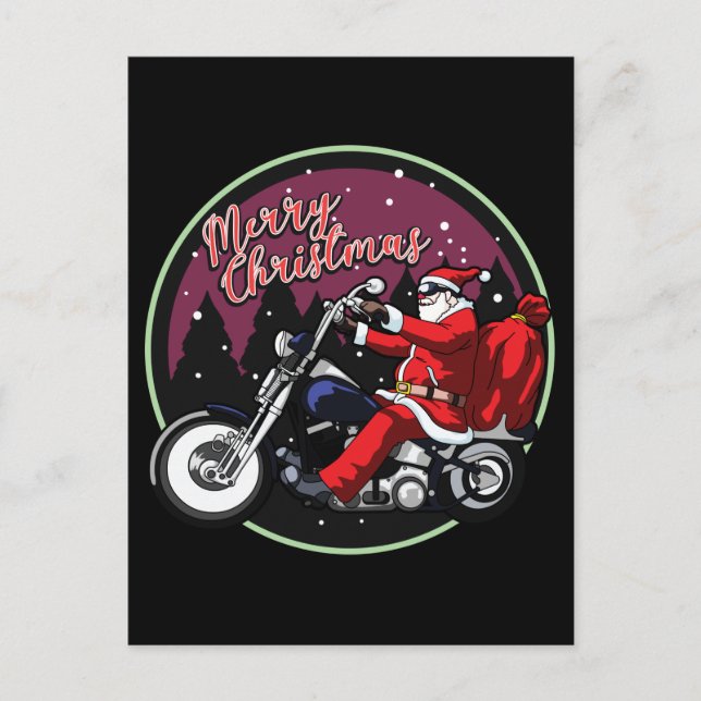 Carte Postale Joyeux Noël Funny Père Noël Rides Cadeaux Moto (Devant)