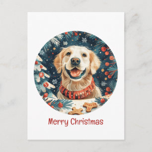 Carte Postale Joyeux Noël Golden Retriever Dogs