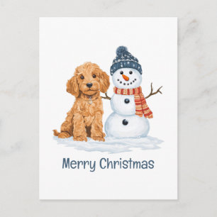 Carte Postale Joyeux Noël Goldendoodle d'hiver Chien Bonhomme de